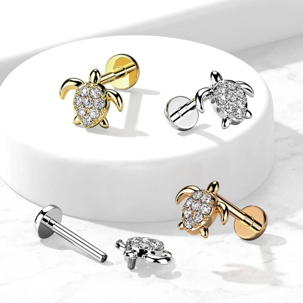 CUTE CRYSTAL SEA TURTLE FLAT BACK LABRET STUD