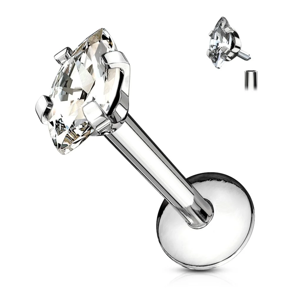 DAINTY MARQUISE TEARDROP CRYSTAL FLAT BACK LABRET STUD