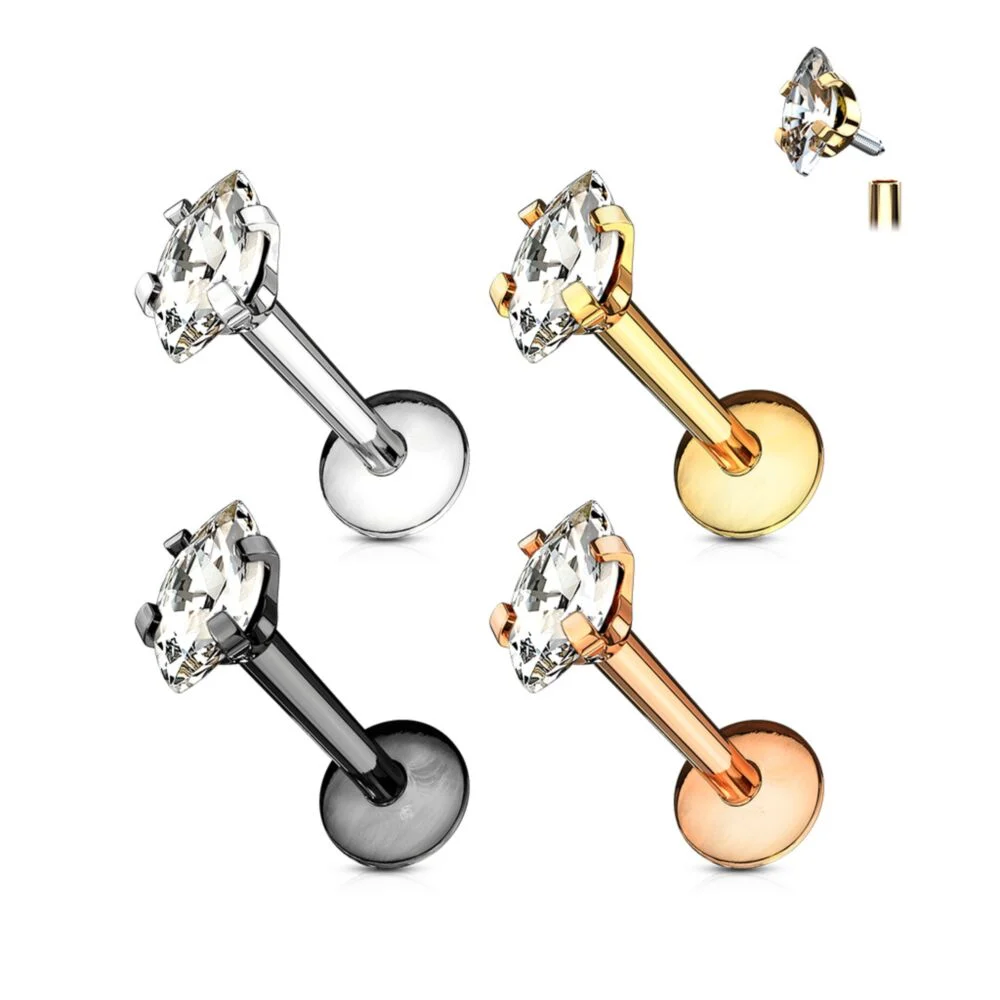 DAINTY MARQUISE TEARDROP CRYSTAL FLAT BACK LABRET STUD
