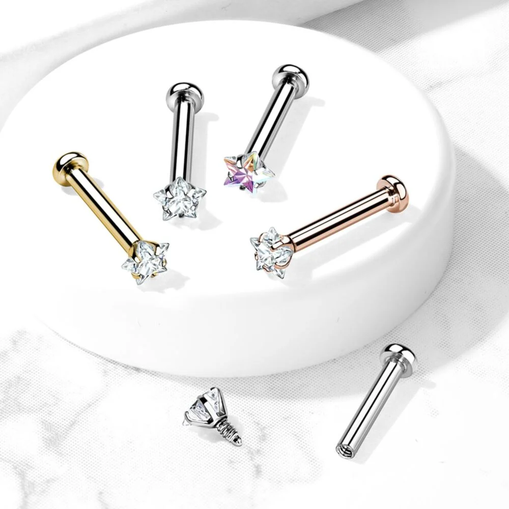 DAINTY CRYSTAL STAR MICRO FLAT BACK LABRET - 6MM & 8MM