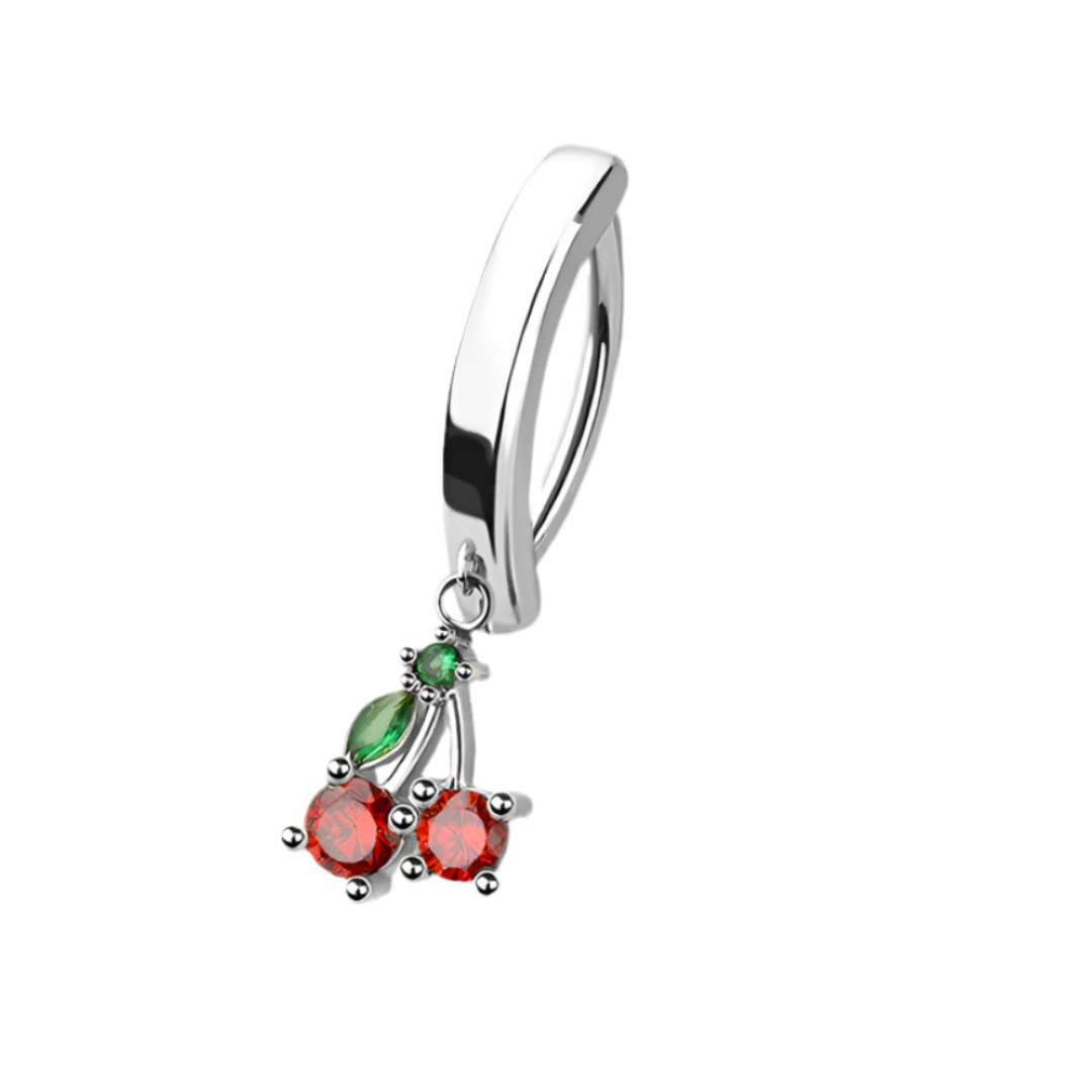 CRYSTAL CHERRY CHARM BELLY CLICKER HOOP - 10MM