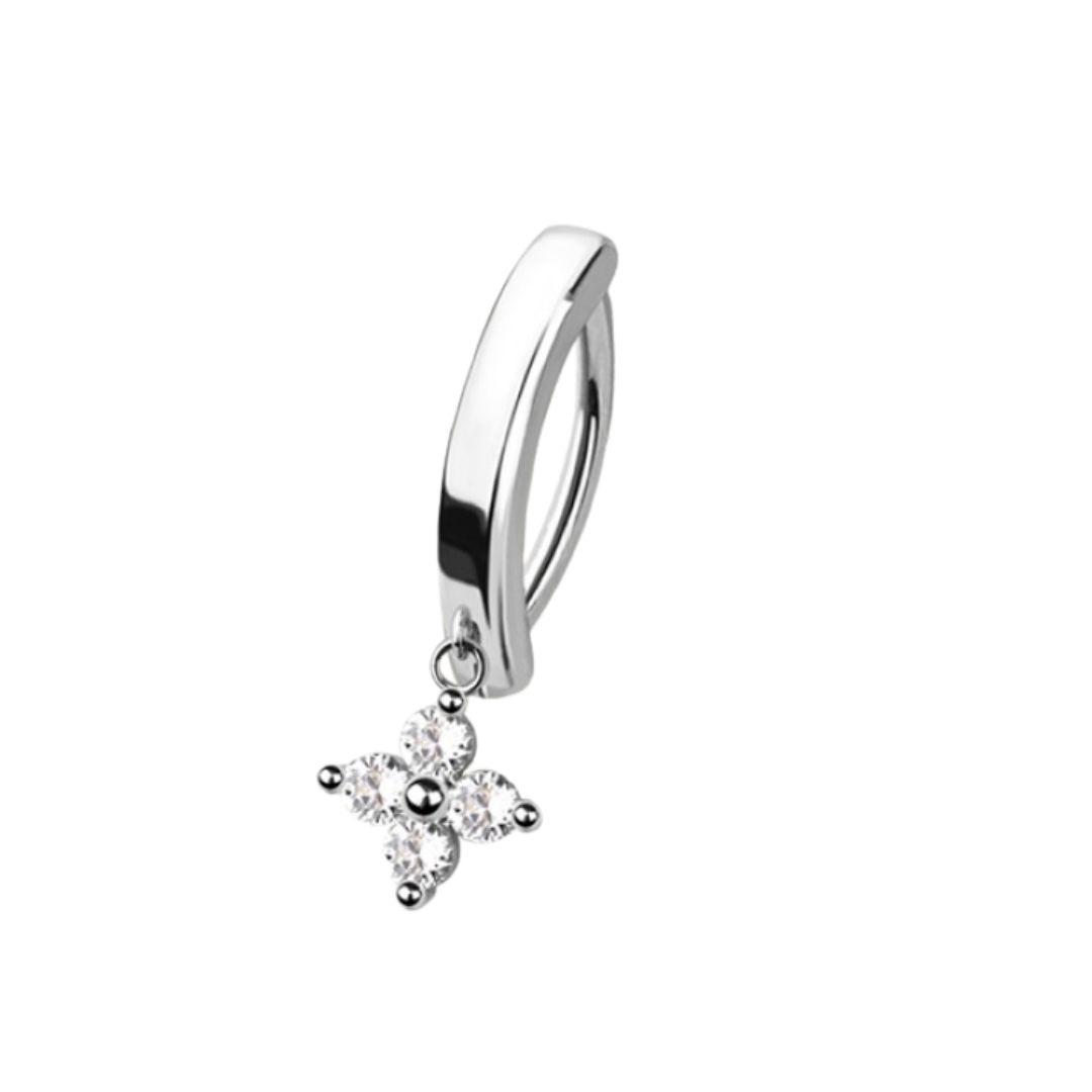 CRYSTAL FLOWER CHARM BELLY CLICKER HOOP - 10MM