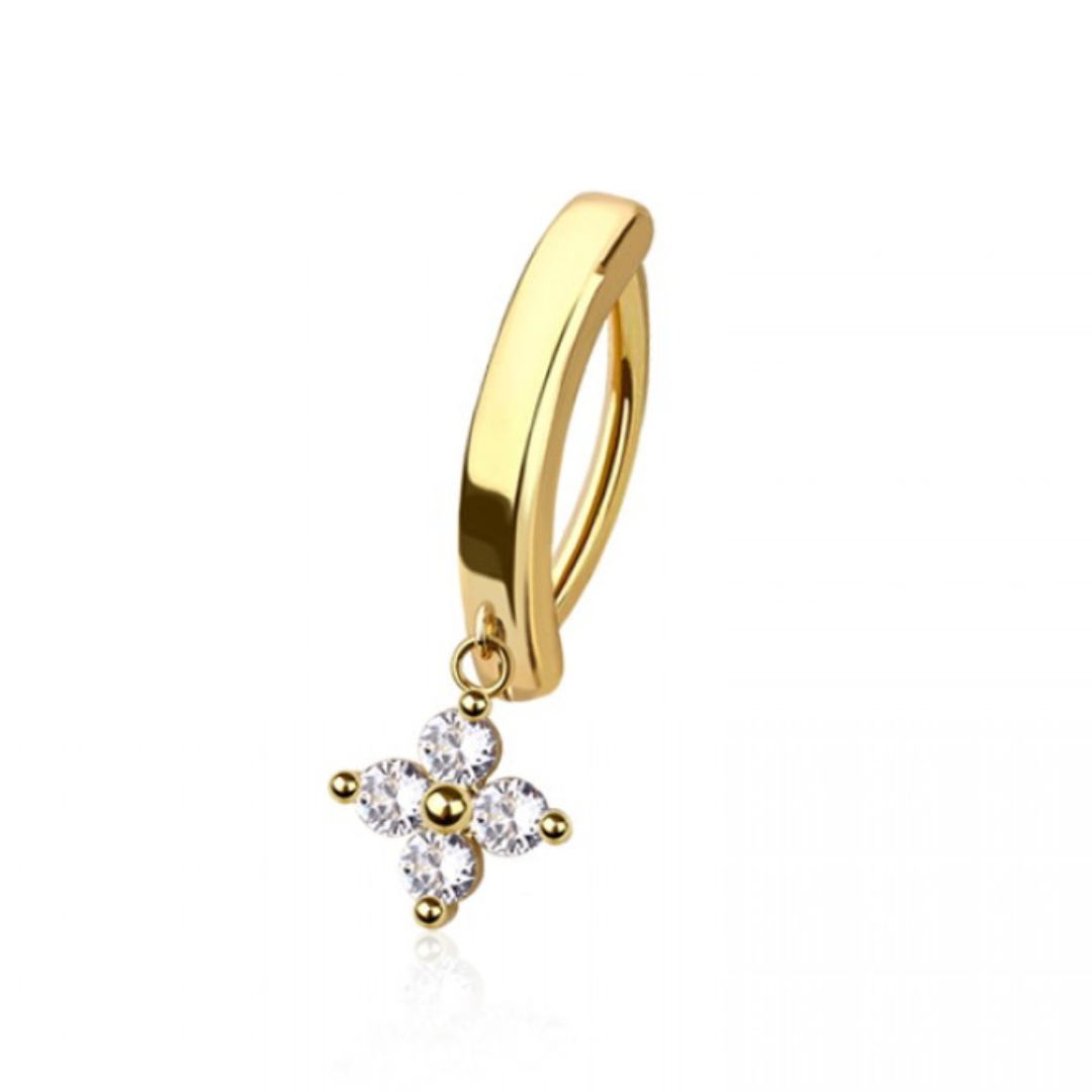 CRYSTAL FLOWER CHARM BELLY CLICKER HOOP - 10MM