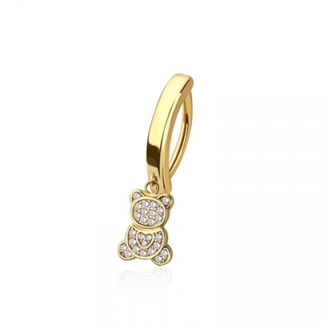 CRYSTAL CUTE TEDDY BEAR CHARM BELLY CLICKER HOOP - 10MM