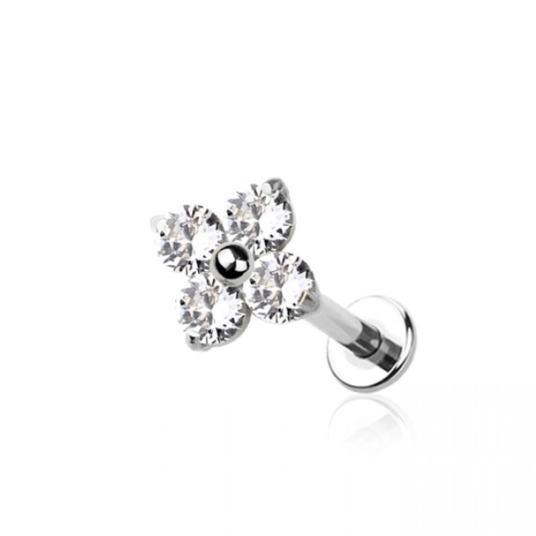 TITANIUM MINI CRYSTAL FLOWER FLAT BACK LABRET - 8MM FOR EAR & NOSE PIERCINGS