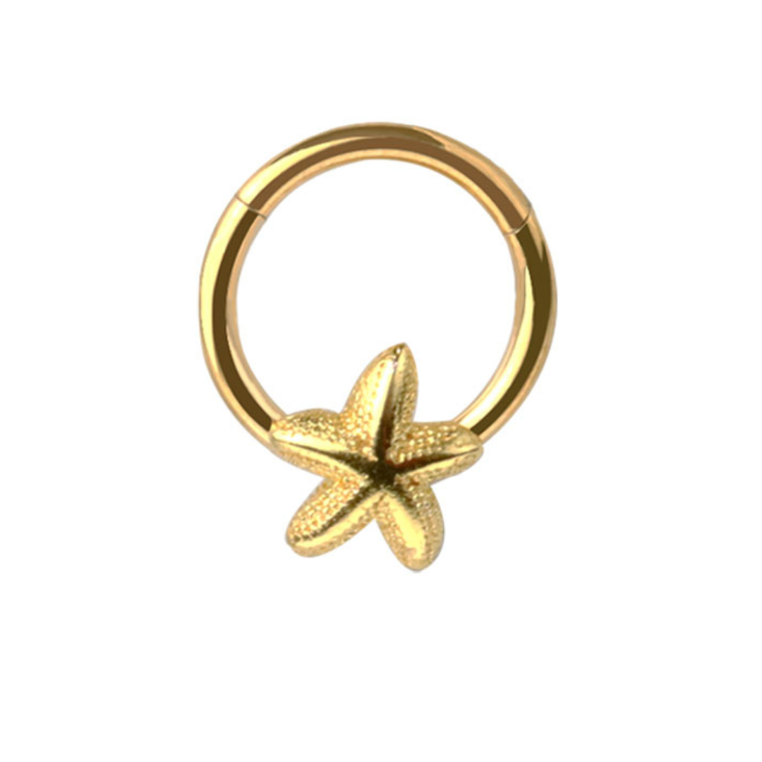 CUTE STARFISH HINGE CLOSE HOOP - 8MM - 16 GAUGE
