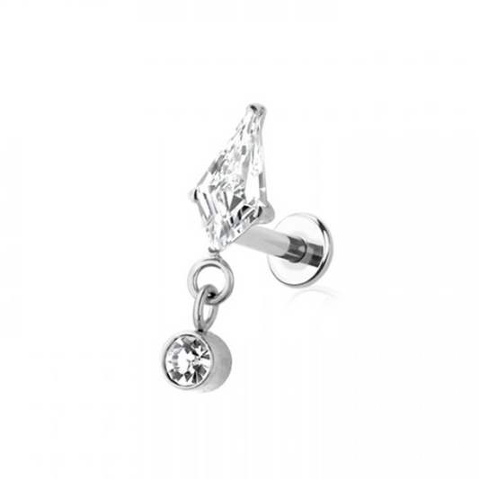 TITANIUM DAINTY PRINCESS CRYSTAL CHARM LABRET -THREADLESS -18 GAUGE -6MM