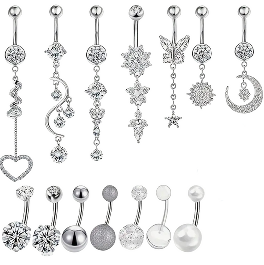 MULTI PACK OF 14 CRYSTAL BELLY BARBELLS - 14 GAUGE - 10MM