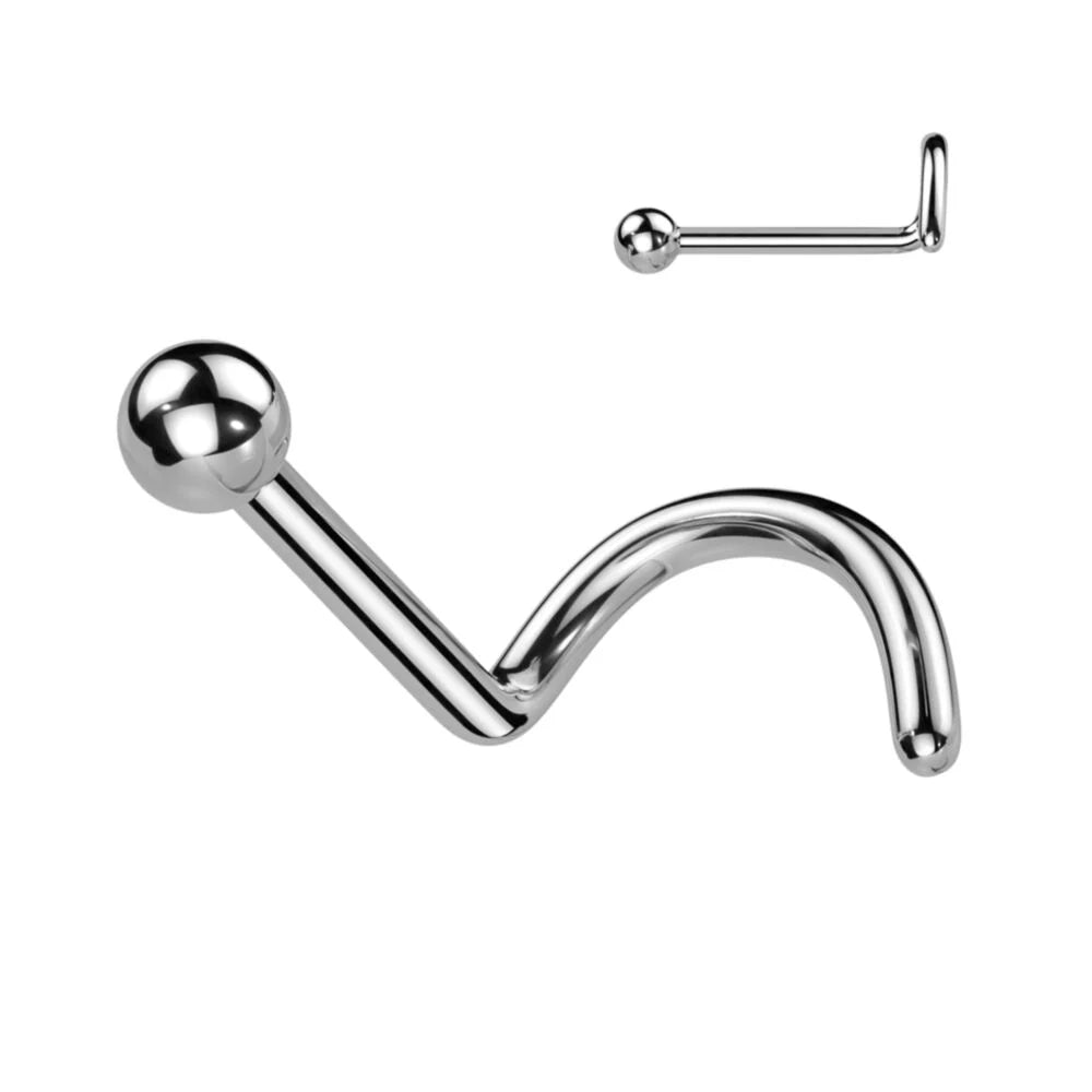 TITANIUM DAINTY BALL TOP SCREW NOSE STUD - 20 GAUGE - 6MM