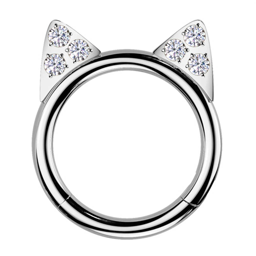 TITANIUM CRYSTAL KITTY EARS HOOP - 10MM - 16 GAUGE