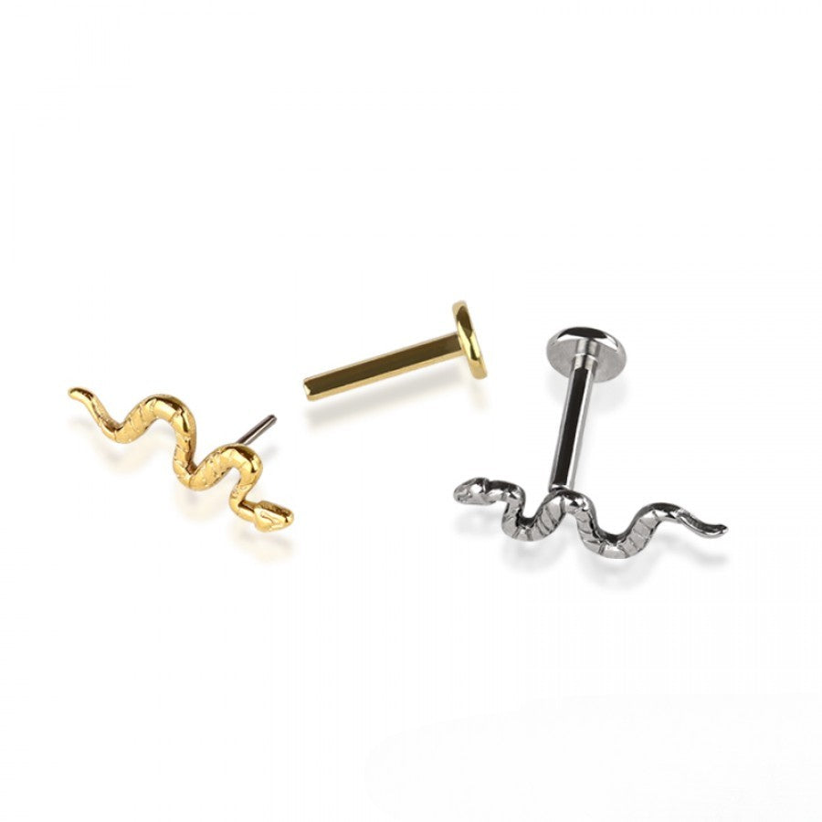 TITANIUM THREADLESS SLIVERING SNAKE FLATBACK LABRET STUD - 6MM
