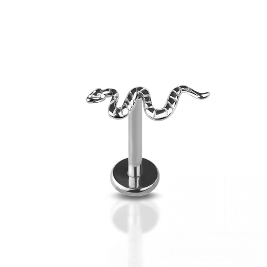 TITANIUM THREADLESS SLIVERING SNAKE FLATBACK LABRET STUD - 6MM