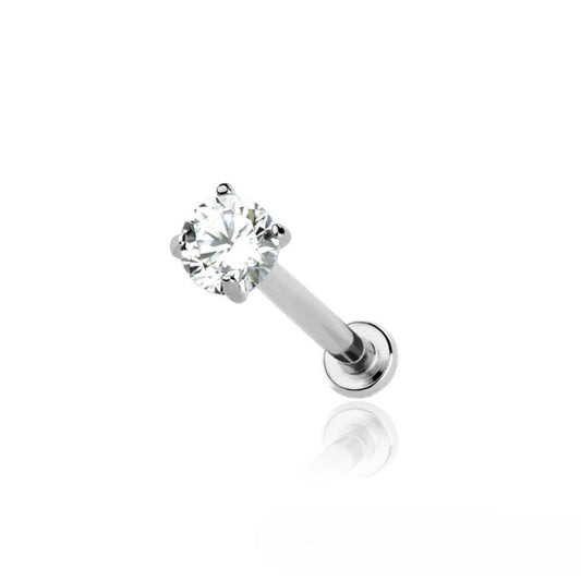TITANIUM DAINTY PRONG SET PUSH IN THREADLESS LABRET FOR NOSE & EAR - 20G