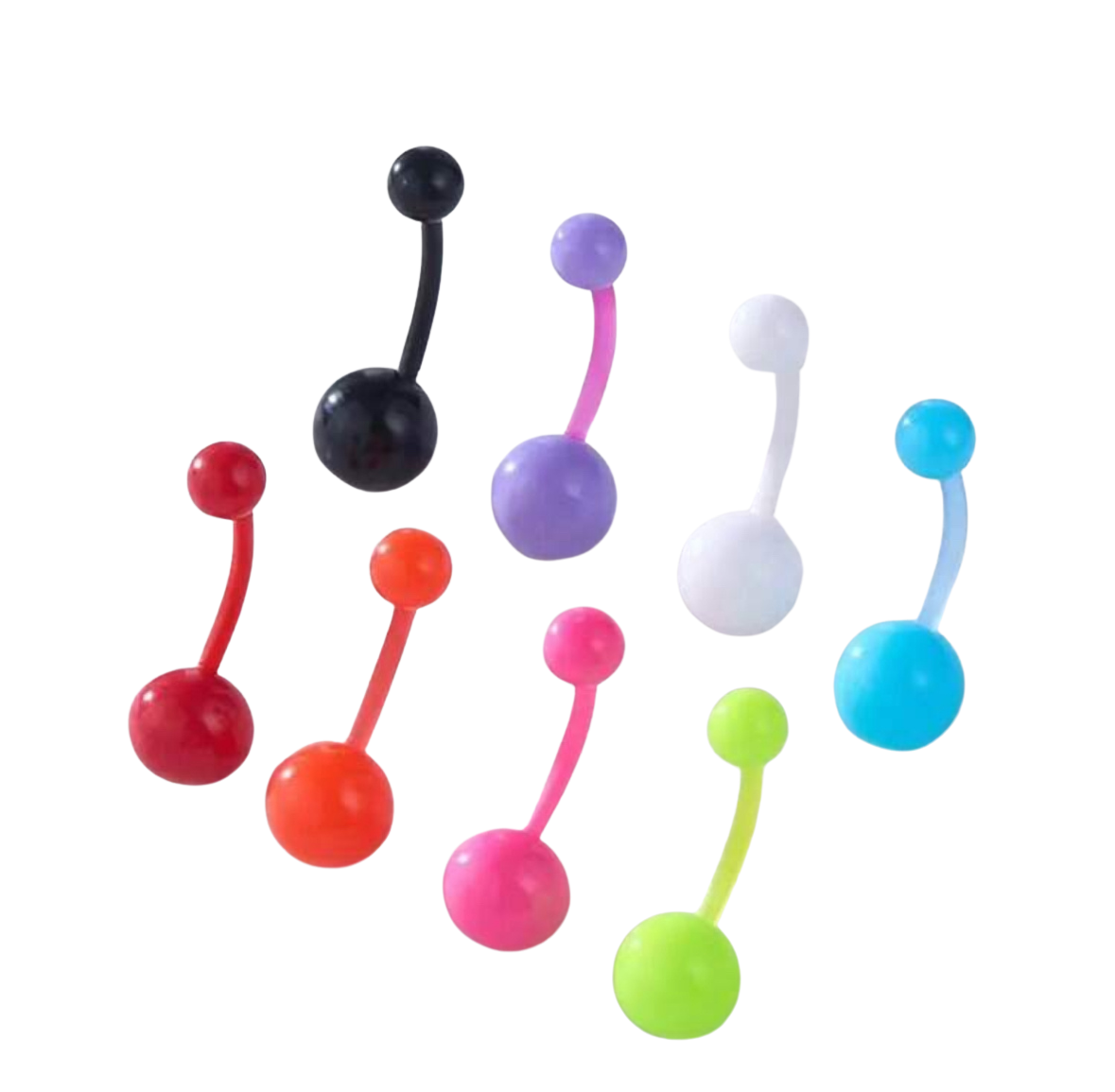 MULTI PACK OF 8 ACRYLIC BIOFLEX BELLY BARS - 10MM - 14 GAUGE