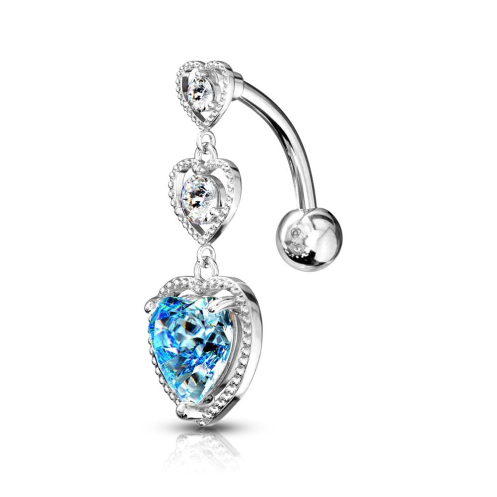 TRIPLE HEART REVERSE CHARM BELLY BAR - 10MM - 14 GAUGE