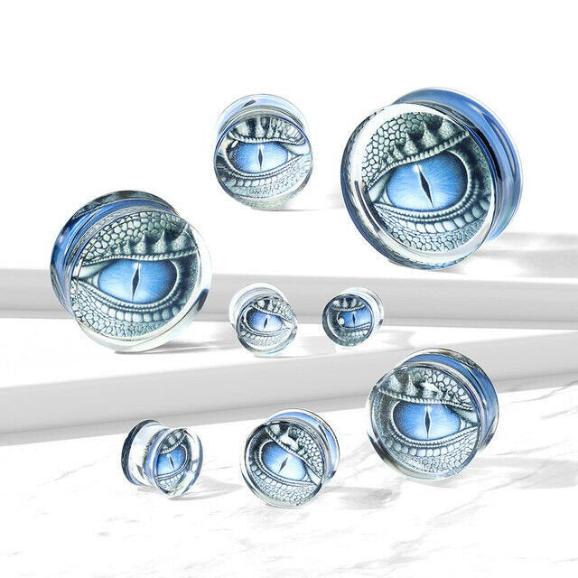 BLUE DRAGON EYE ENCASED PRINT ACRYLIC SADDLE FIT PLUG