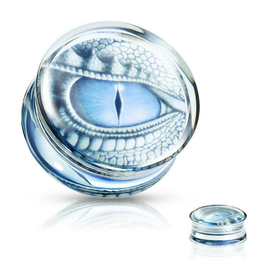 BLUE DRAGON EYE ENCASED PRINT ACRYLIC SADDLE FIT PLUG
