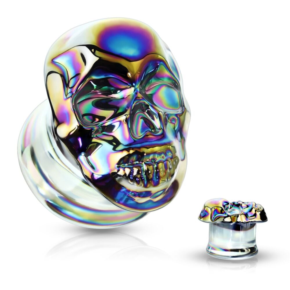 3D RAINBOW SKULL GLASS FLARE EAR PLUG