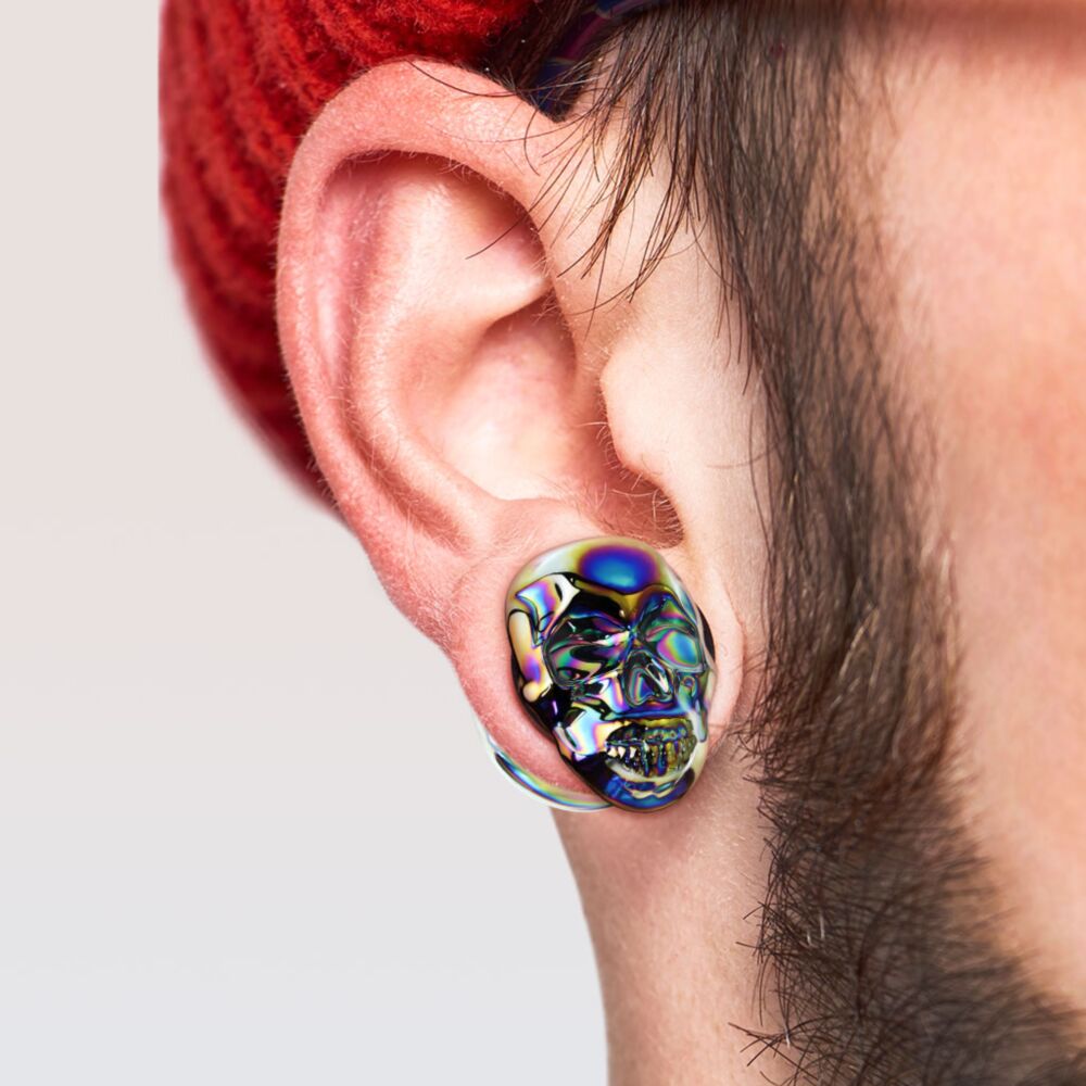 3D RAINBOW SKULL GLASS FLARE EAR PLUG