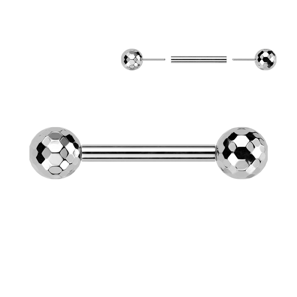 TITANIUM SILVER DISCO BALL STRAIGHT BARBELL - 14 GAUGE - 12MM THREADLESS