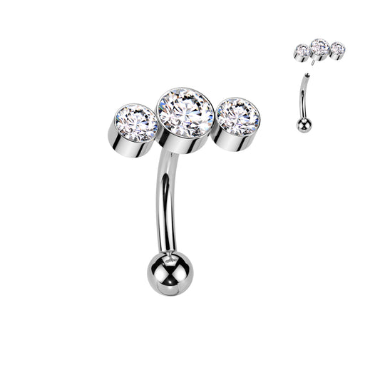 TITANIUM TRIPLE CRYSTAL CURVED 8MM THREADLESS BARBELL - 16 GAUGE