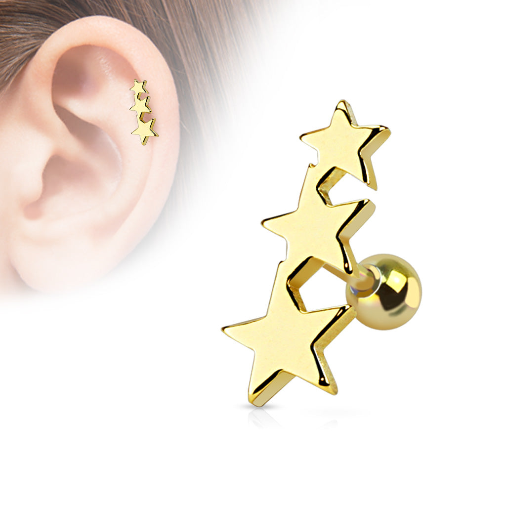TRIPLE STAR 6MM EAR BARBELL - 16 GAUGE