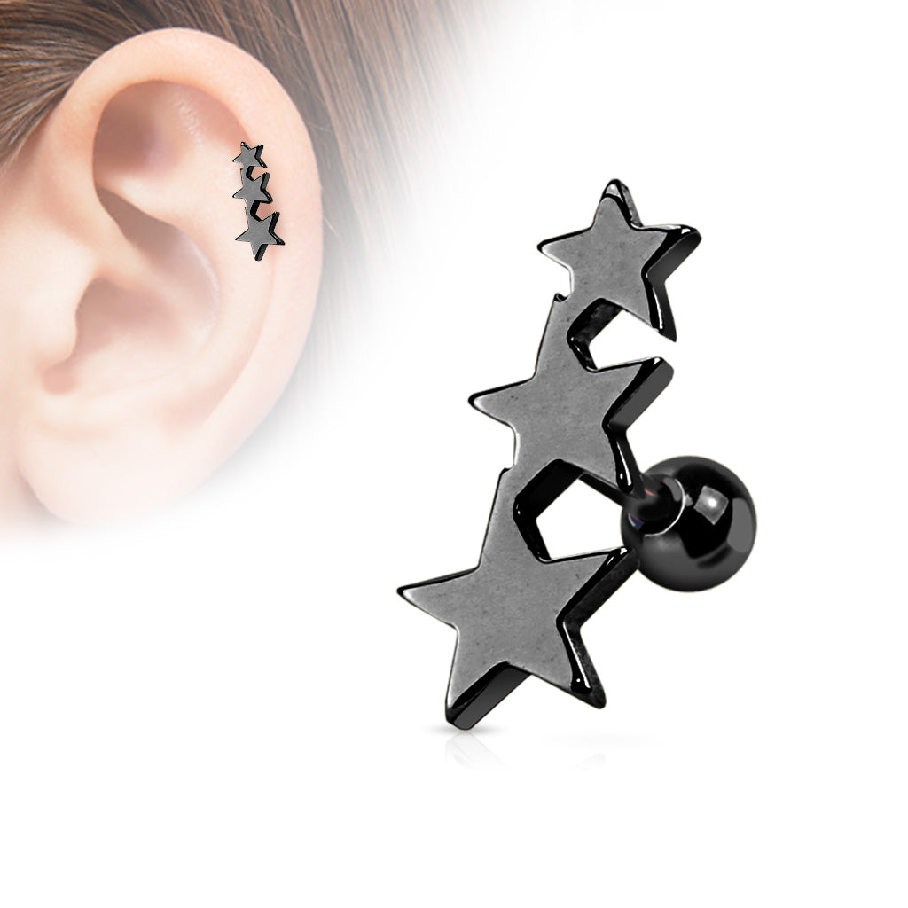 TRIPLE STAR 6MM EAR BARBELL - 16 GAUGE