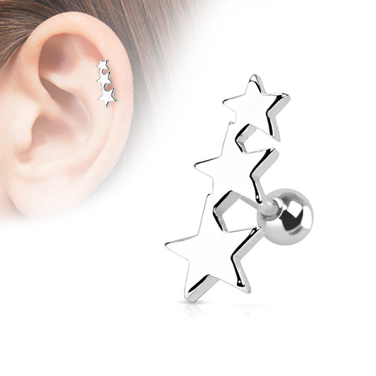 TRIPLE STAR 6MM EAR BARBELL - 16 GAUGE