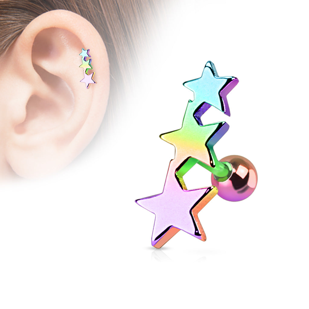 TRIPLE STAR 6MM EAR BARBELL - 16 GAUGE
