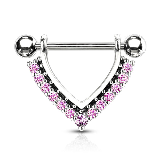 PINK CHEVRON CRYSTAL NIPPLE BAR - 14MM