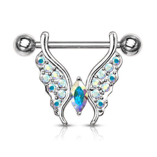 AURORA CRYSTAL BUTTERFLY NIPPLE BAR -14MM