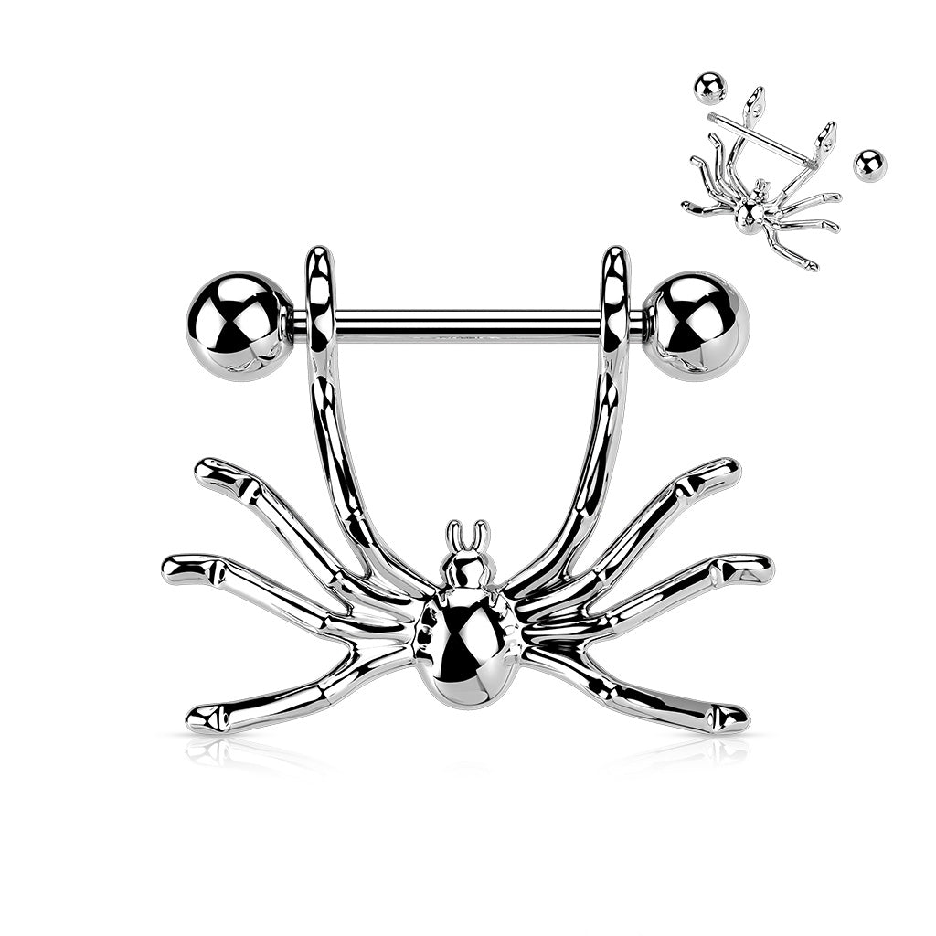 HANGING SPIDER CHARM NIPPLE BARBELL - 14 GAUGE - 16MM