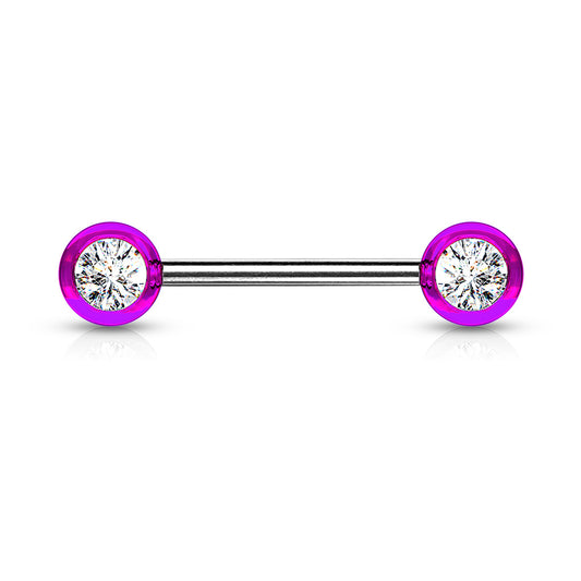 PURPLE CRYSTAL CENTRE STRAIGHT BARBELL - 16MM - 14 GAUGE