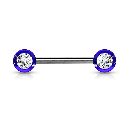 BLUE CRYSTAL CENTRE STRAIGHT BARBELL - 16MM - 14 GAUGE