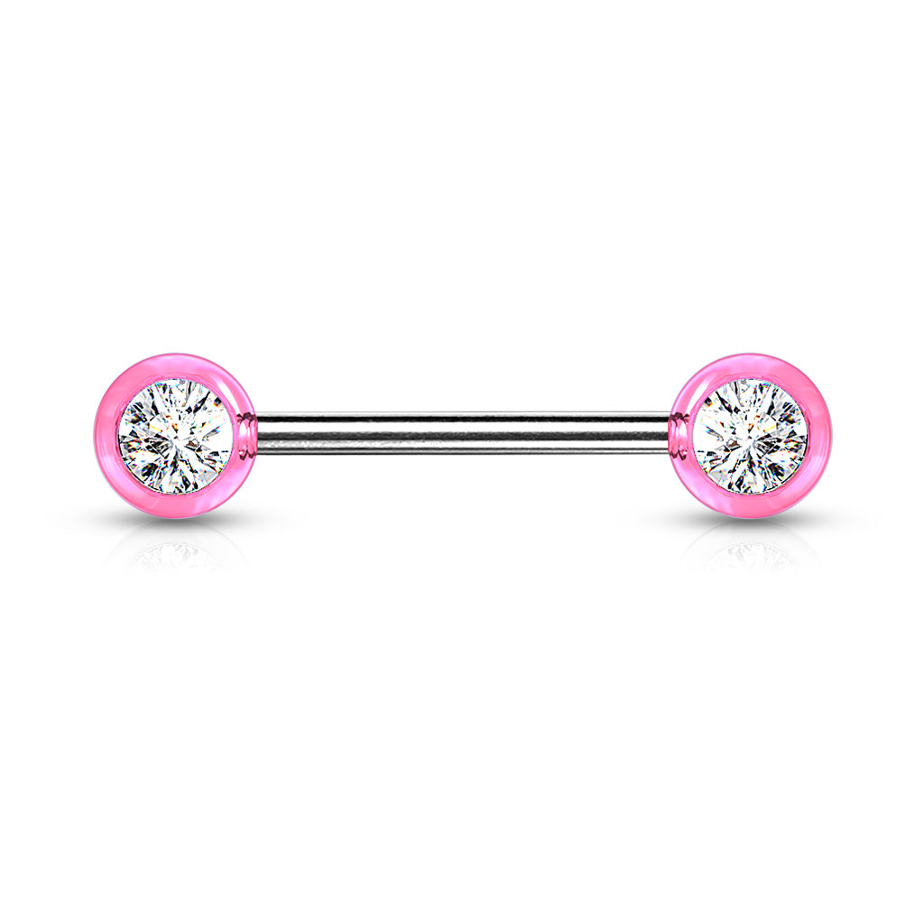 PINK CRYSTAL CENTRE STRAIGHT BARBELL - 16MM - 14 GAUGE