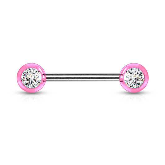 PINK CRYSTAL CENTRE STRAIGHT BARBELL - 16MM - 14 GAUGE