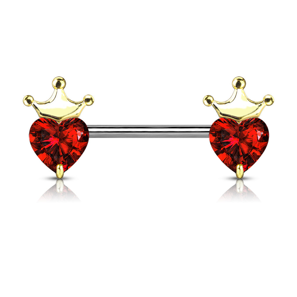 GOLDEN RED CRYSTAL PRINCESS CROWN NIPPLE BAR -14MM