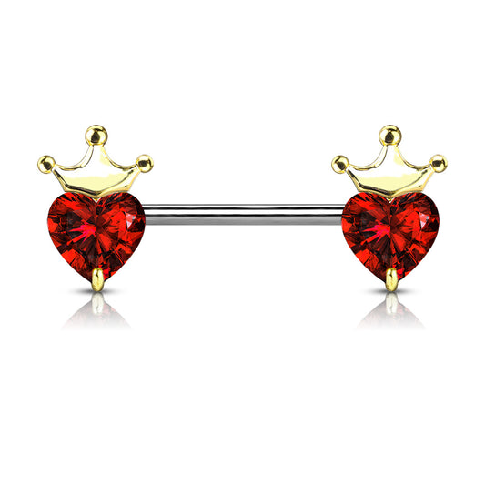 GOLDEN RED CRYSTAL PRINCESS CROWN NIPPLE BAR -14MM