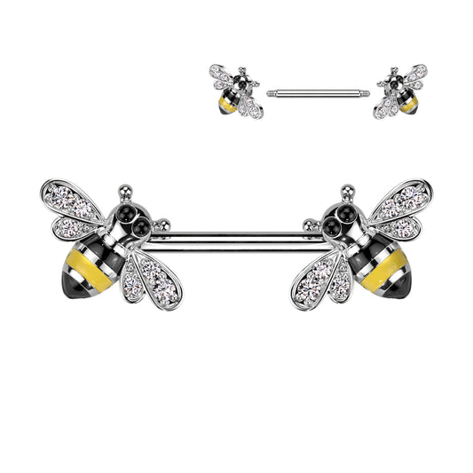 CRYSTAL BUMBLE BEE NIPPLE BAR - 10MM