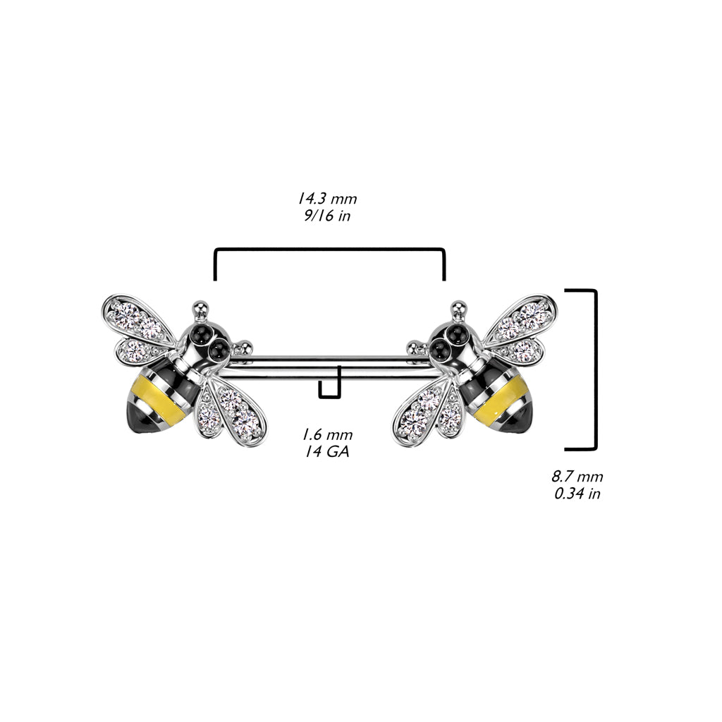 CRYSTAL BUMBLE BEE NIPPLE BAR - 10MM