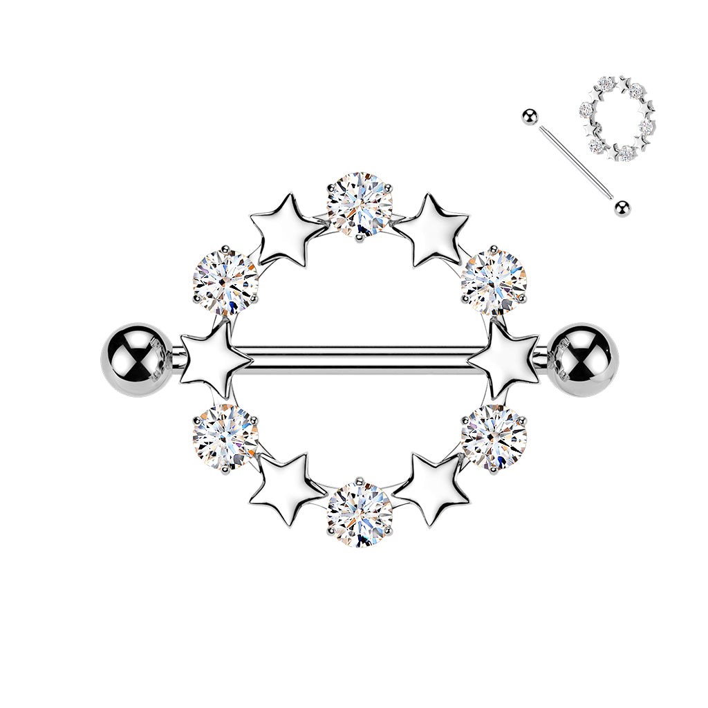 CRYSTAL STAR NIPPLE SHEILD BARBELL - 14 GAUGE - 14MM