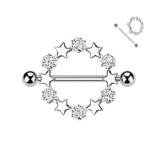 CRYSTAL STAR NIPPLE SHEILD BARBELL - 14 GAUGE - 14MM