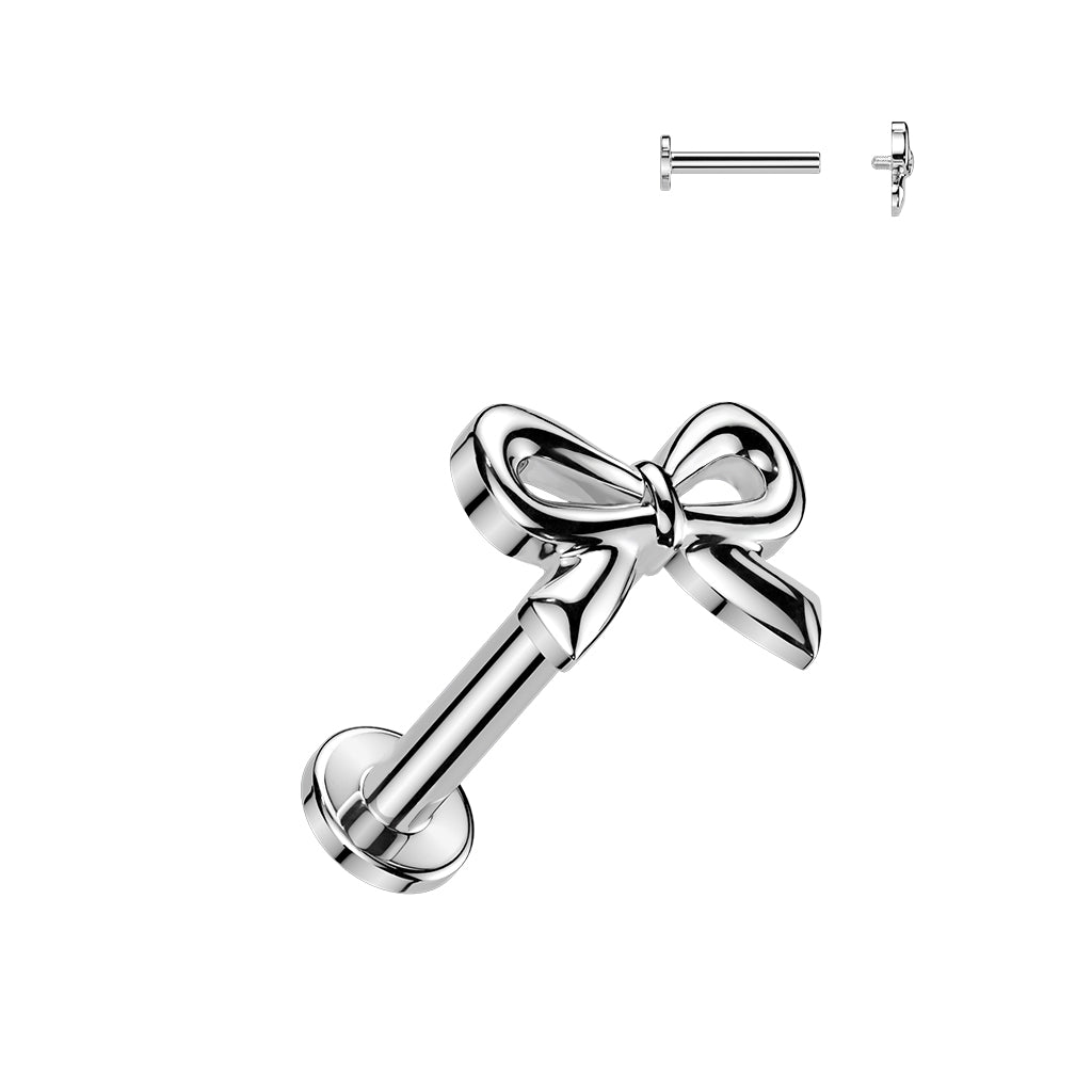 MINI RIBBON BOW FLAT BACK LABRET - 16 GAUGE - 6MM