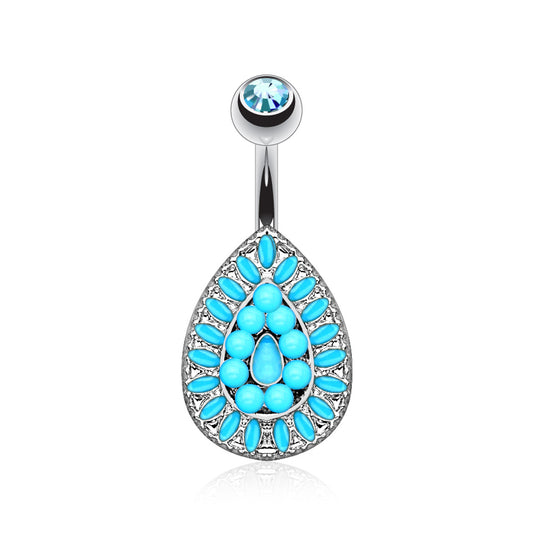 TURQUOISE TIDES MICRO BEADED BELLY BAR - 10MM