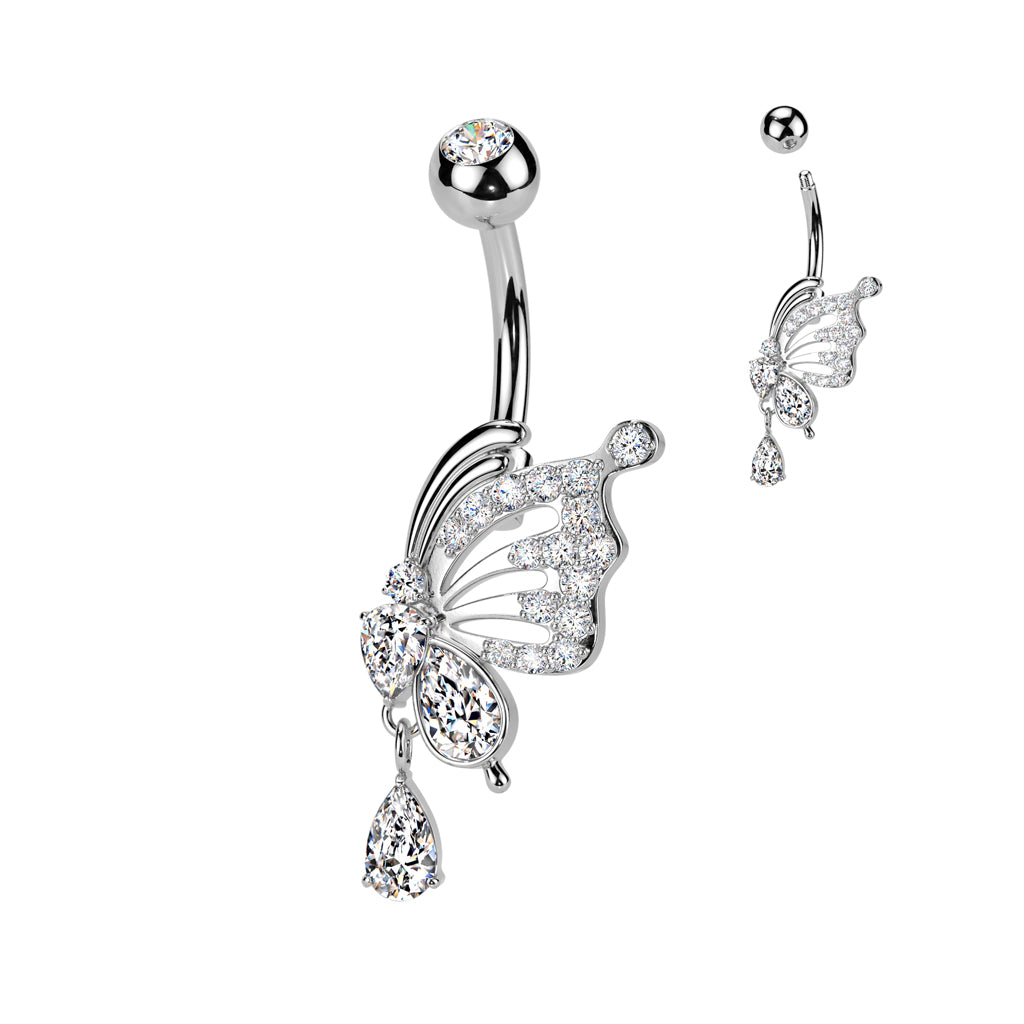 SPARKLY BUTTERFLY CRYSTAL WING BELLY BAR - 14 GAUGE - 10MM