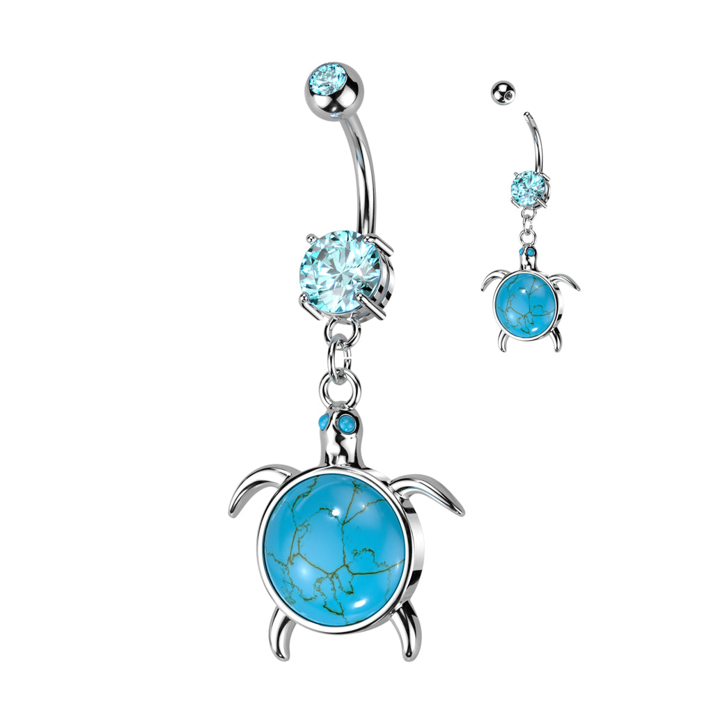 TURQUOISE TURTLE CHARM BELLY BAR - 10MM - 14 GAUGE