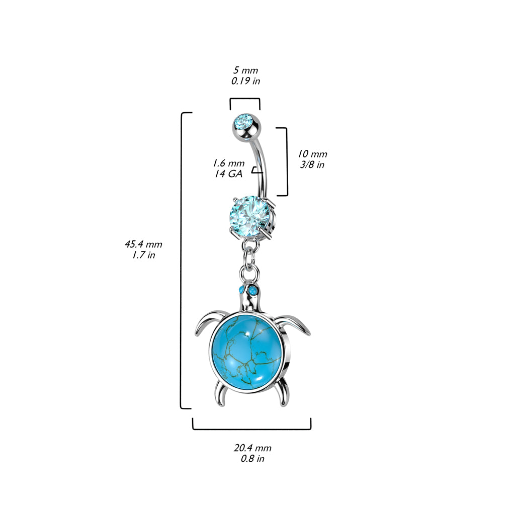 TURQUOISE TURTLE CHARM BELLY BAR - 10MM - 14 GAUGE