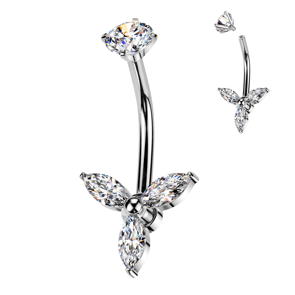 MARQUISE CRYSTAL BELLY BAR - 14 GAUGE -10MM