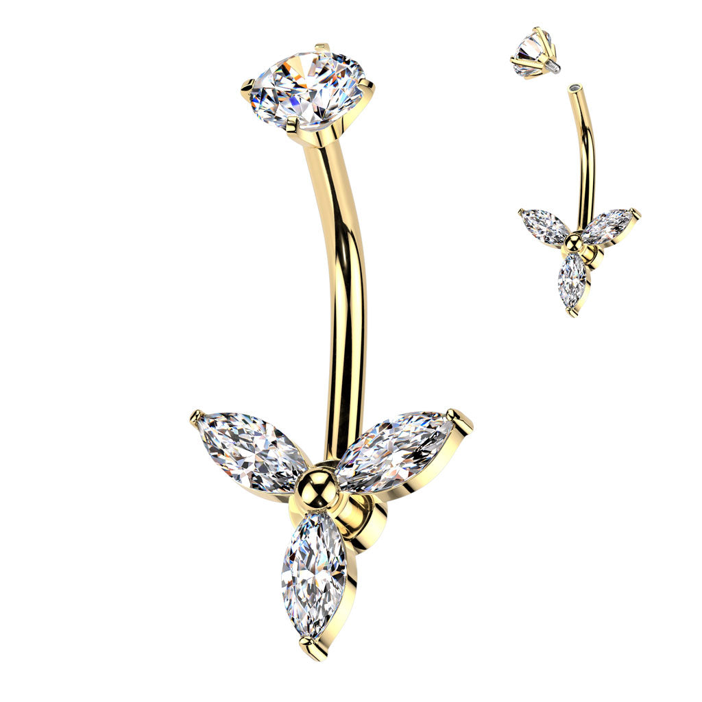MARQUISE CRYSTAL BELLY BAR - 14 GAUGE -10MM