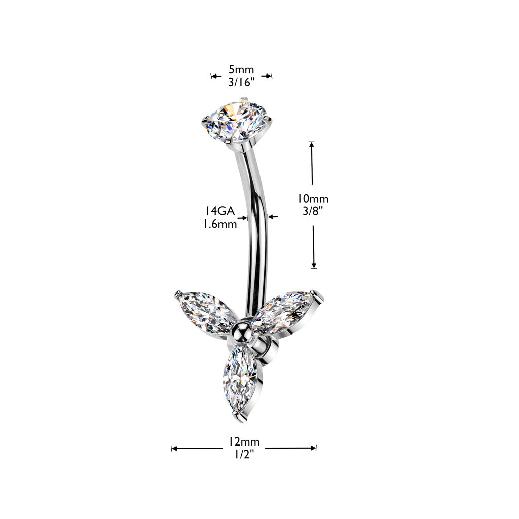 MARQUISE CRYSTAL BELLY BAR - 14 GAUGE -10MM